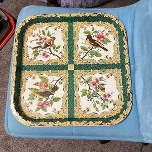 Vintage Daher Square Serving Tin Metal Tray Decorative Ware Birds 13.5” England